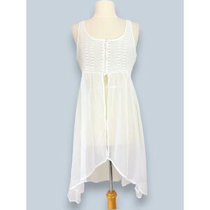 Hollister White Sheer Lace Duster Cardigan Boho High Low Crochet Vest L